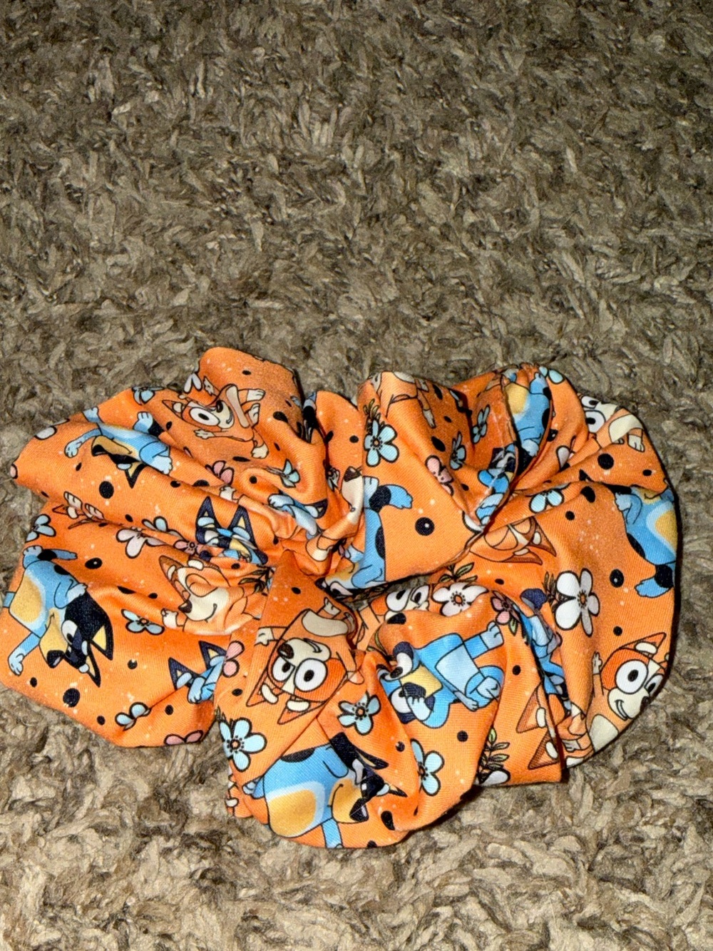 Adult Bluey Orange Cartoon Floral Scrunchie